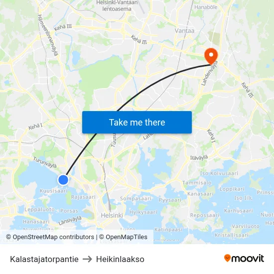 Kalastajatorpantie Road to Heikinlaakso map