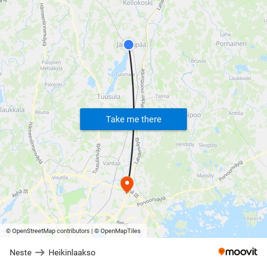 Neste to Heikinlaakso map