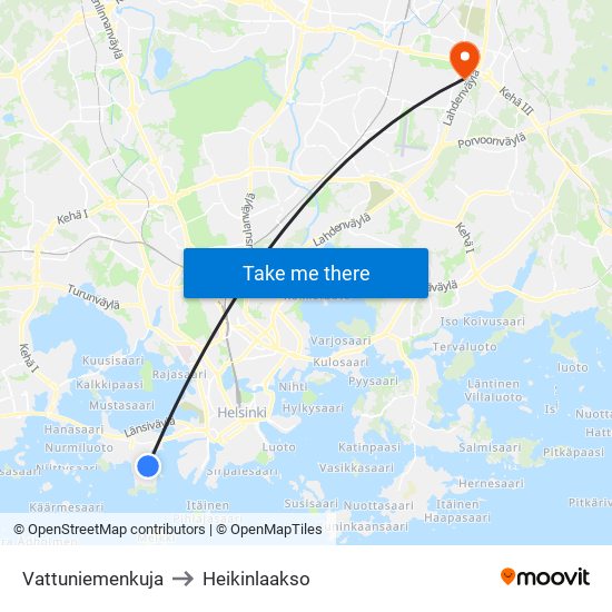 Vattuniemenkuja to Heikinlaakso map