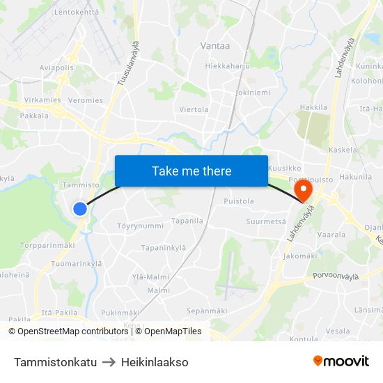 Tammistonkatu to Heikinlaakso map