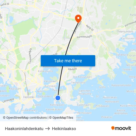 Haakoninlahti Street to Heikinlaakso map