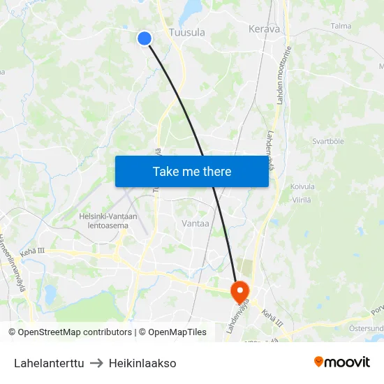 Lahela Pearl to Heikinlaakso map