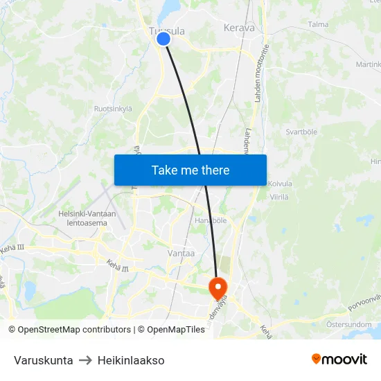 Garrison to Heikinlaakso map