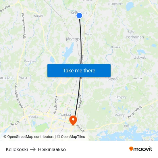 Kellokoski to Heikinlaakso map
