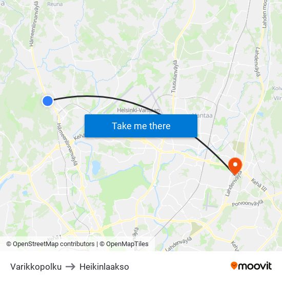 Varikkopolku to Heikinlaakso map