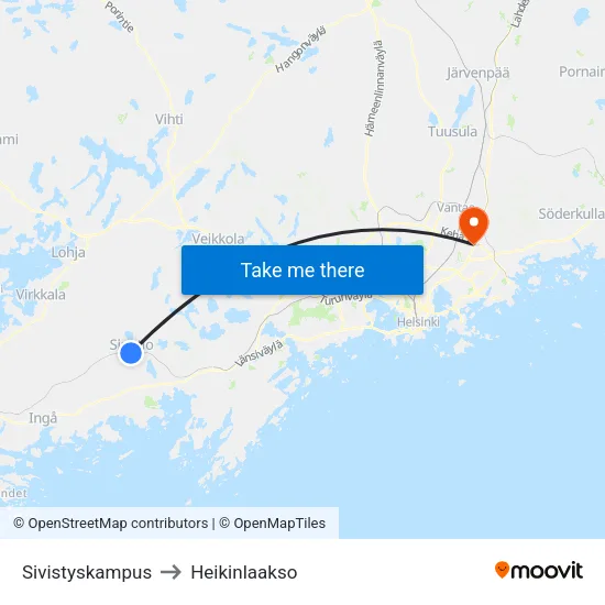 Education Campus to Heikinlaakso map