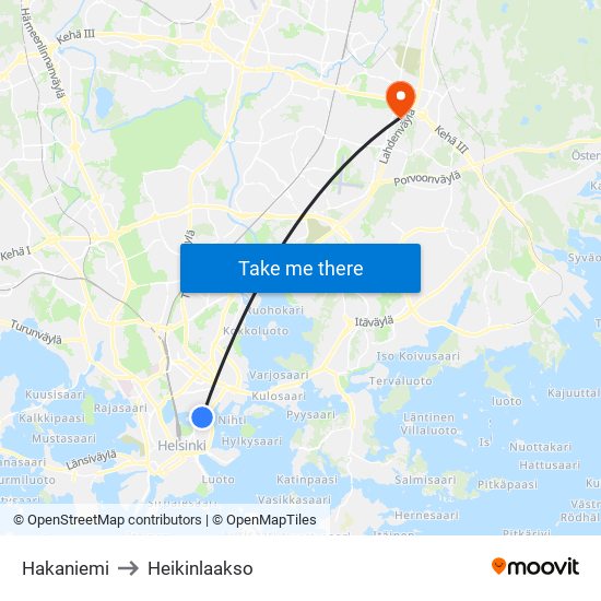 Hakaniemi to Heikinlaakso map