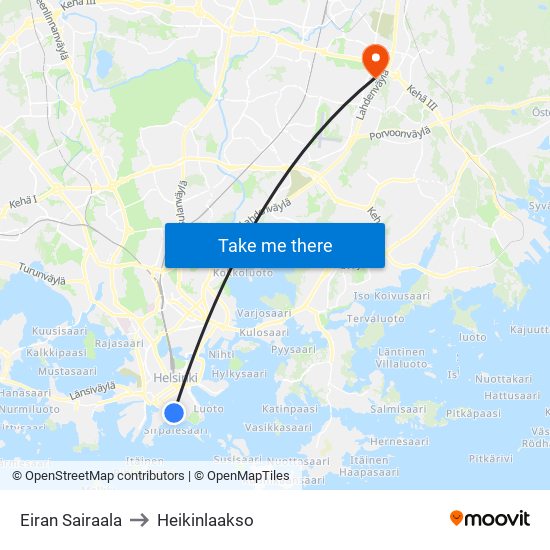 Eiran Sairaala to Heikinlaakso map