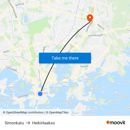 Simonkatu to Heikinlaakso map