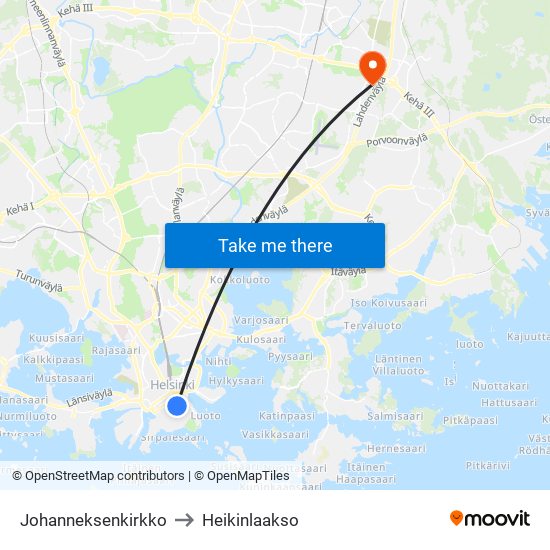 Johanneksenkirkko to Heikinlaakso map