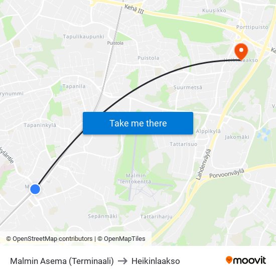 Malmin Asema (Terminaali) to Heikinlaakso map