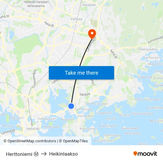 Herttoniemi Ⓜ to Heikinlaakso map