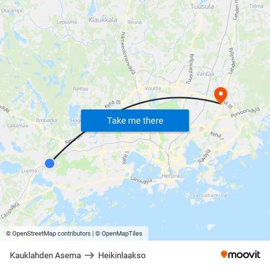 Kauklahden Asema to Heikinlaakso map