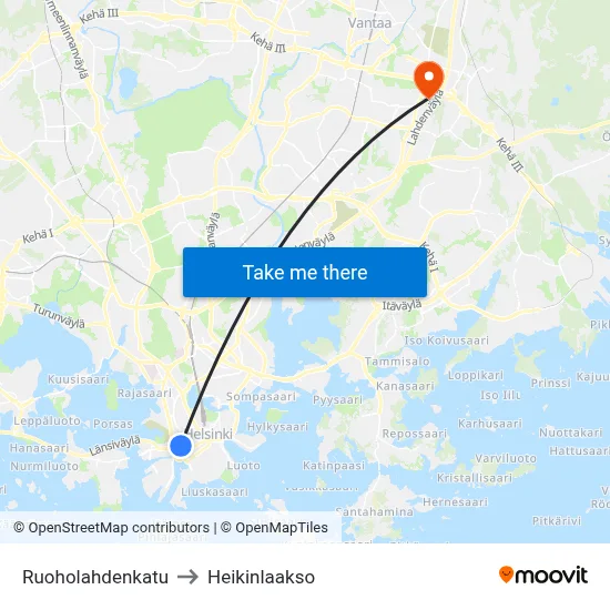 Ruoholahti Street to Heikinlaakso map
