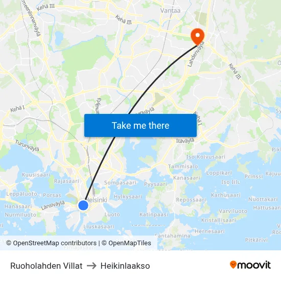 Ruoholahti Villas to Heikinlaakso map