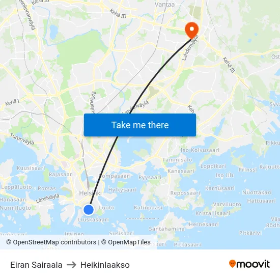 Eira Hospital to Heikinlaakso map