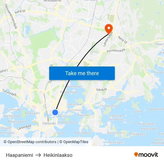 Haapaniemi to Heikinlaakso map