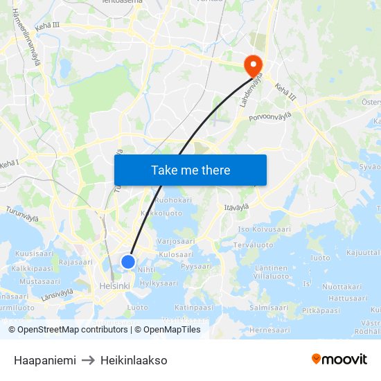 Haapaniemi to Heikinlaakso map