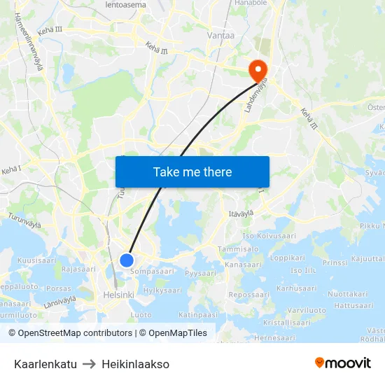 Kaarlenkatu to Heikinlaakso map
