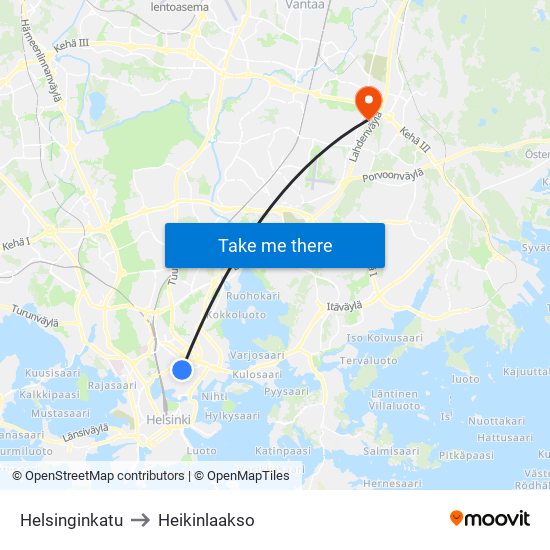 Helsinginkatu to Heikinlaakso map