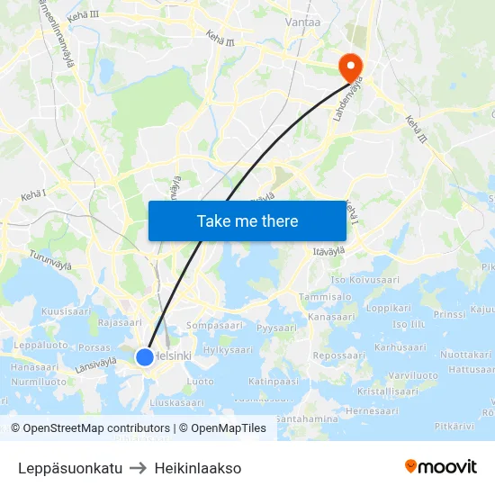 Leppäsuo Street to Heikinlaakso map