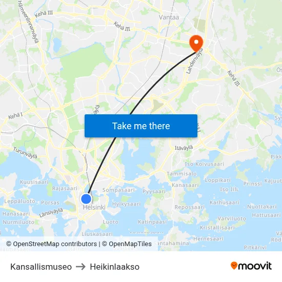 National Museum to Heikinlaakso map