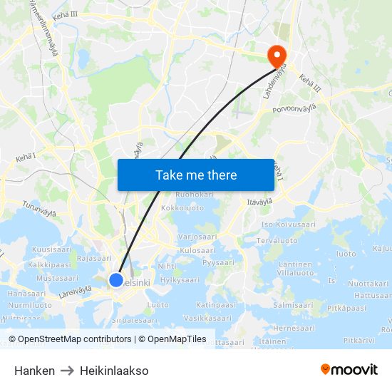 Hanken to Heikinlaakso map