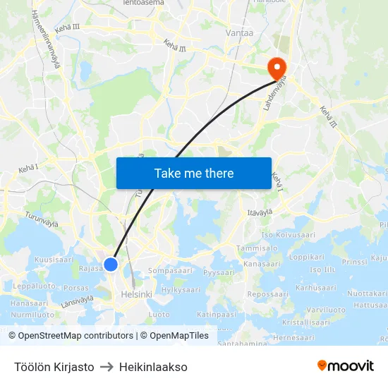 Töölö Library to Heikinlaakso map