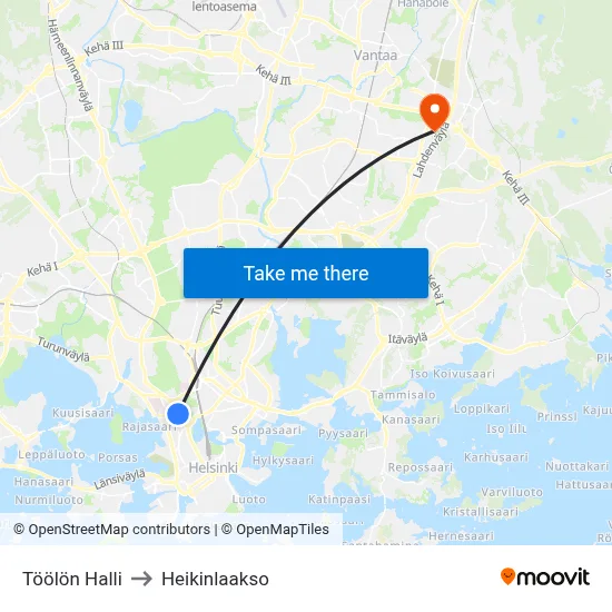 Toolo Hall to Heikinlaakso map