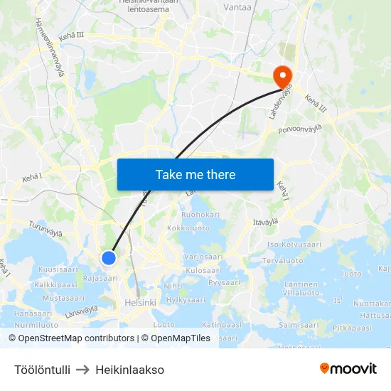 Töölö Toll to Heikinlaakso map