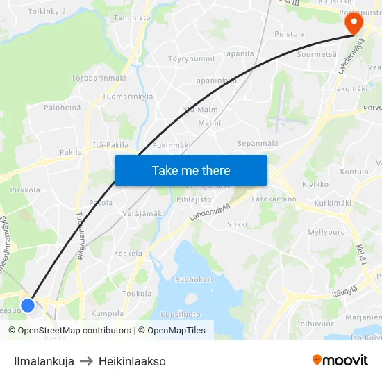 Ilmala Alley to Heikinlaakso map
