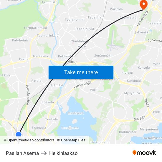 Pasilan Asema to Heikinlaakso map