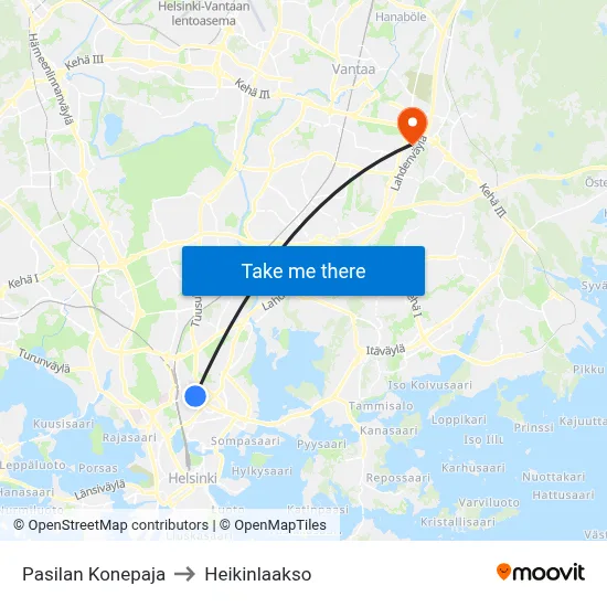 Pasila Machine Shop to Heikinlaakso map