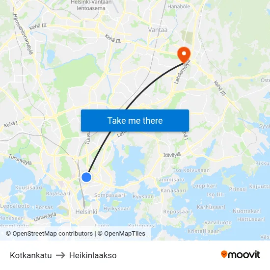 Kotkankatu to Heikinlaakso map