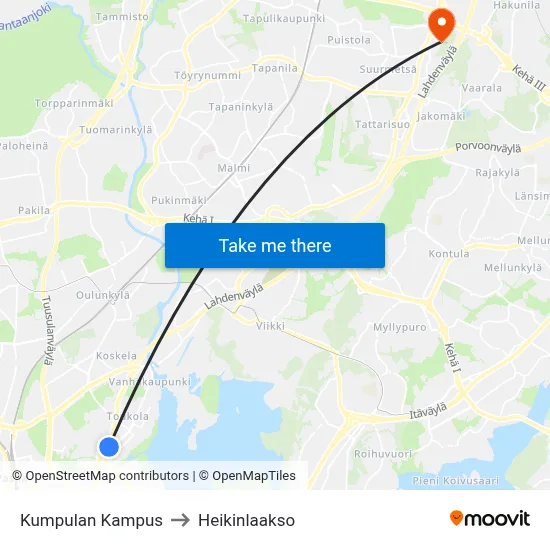 Kumpula Campus to Heikinlaakso map