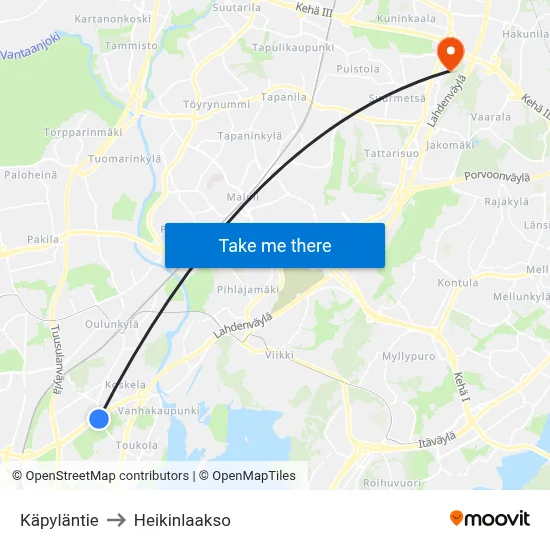 Käpyläntie to Heikinlaakso map