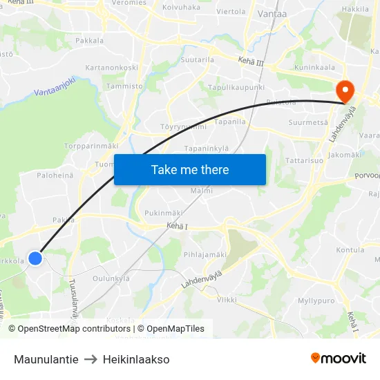 Maunulantie to Heikinlaakso map