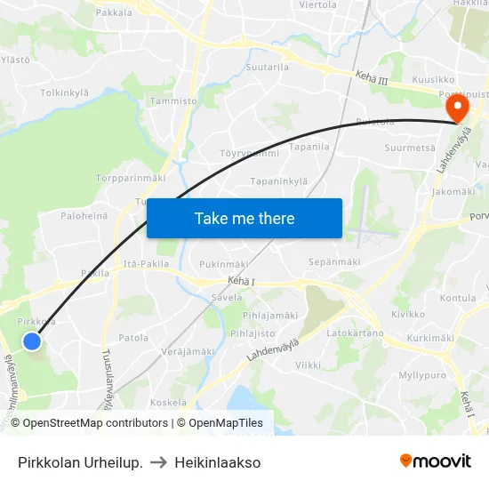 Pirkkolan Urheilup. to Heikinlaakso map