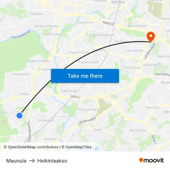 Maunula to Heikinlaakso map