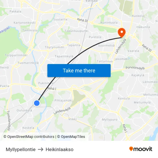 Myllypellontie to Heikinlaakso map