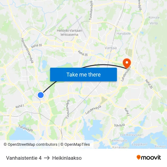 Vanhainen Road 4 to Heikinlaakso map