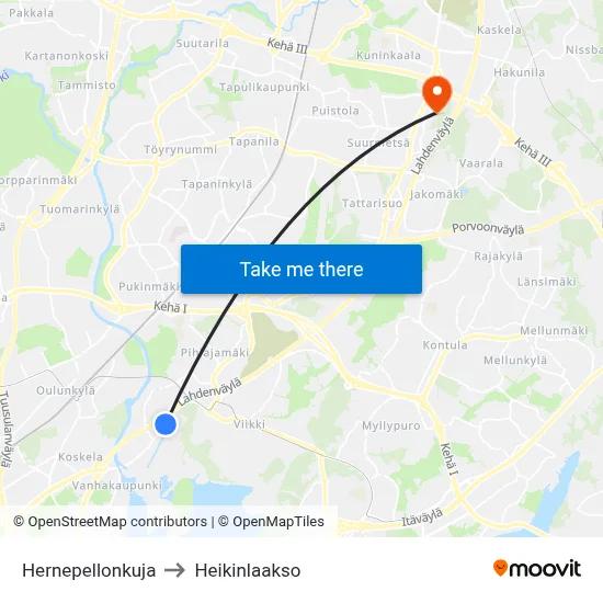 Hernepellonkuja to Heikinlaakso map
