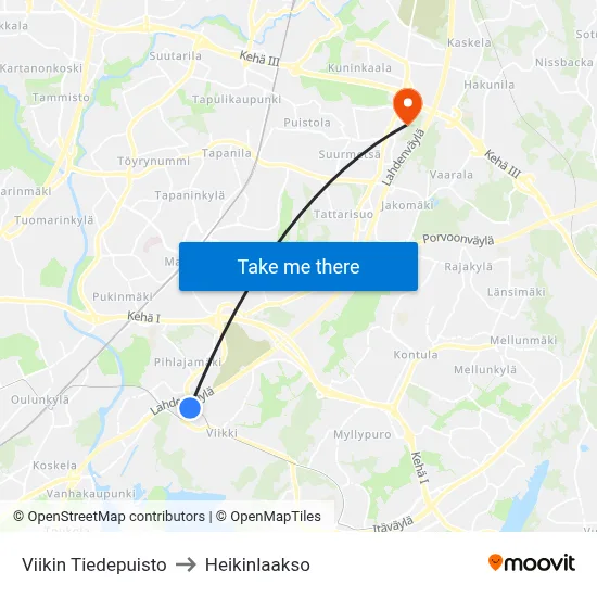 Viikki Science Park to Heikinlaakso map
