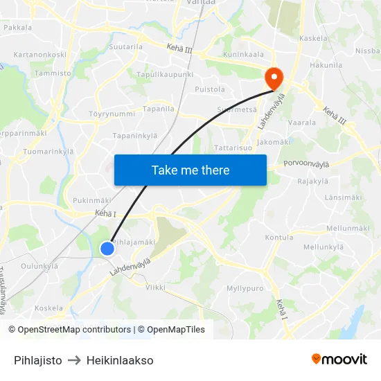 Pihlajisto to Heikinlaakso map