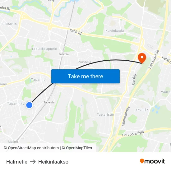 Halmetie Road to Heikinlaakso map