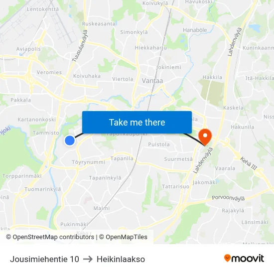 10 Jousimiehentie to Heikinlaakso map