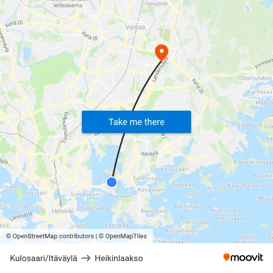 Kulosaari/East Highway to Heikinlaakso map