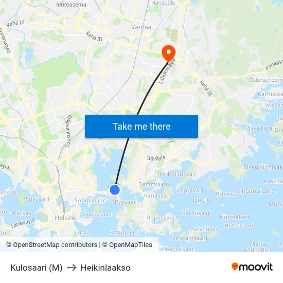 Kulosaari (M) to Heikinlaakso map