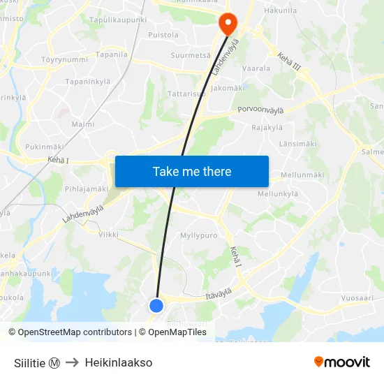 Siilitie Ⓜ️ to Heikinlaakso map
