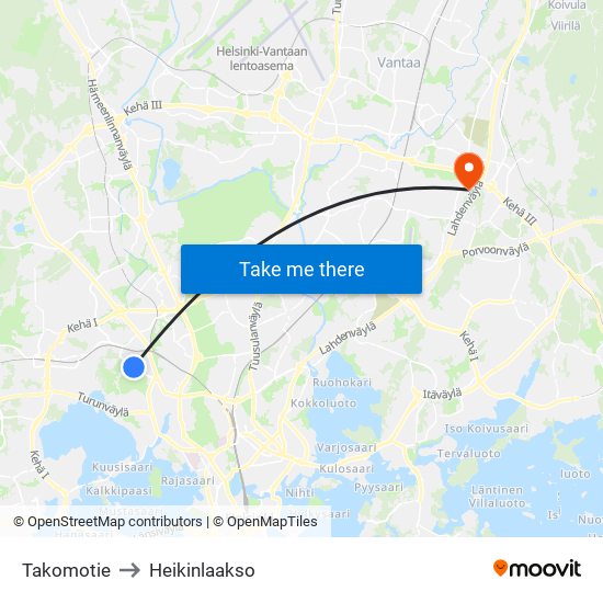 Takomotie to Heikinlaakso map